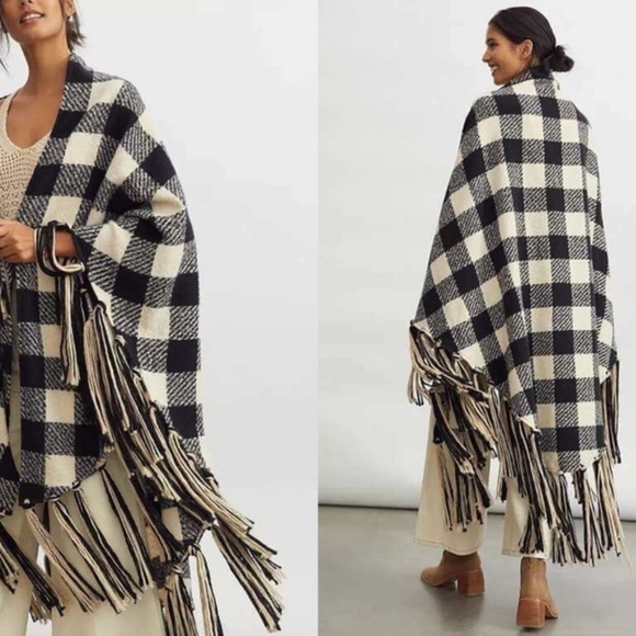 Anthropologie Plaid Fringe Wrap - Picture 7 of 8